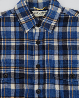 Saint Laurent Blue Plaid Long Sleeve Shirt Size S (UK 8)