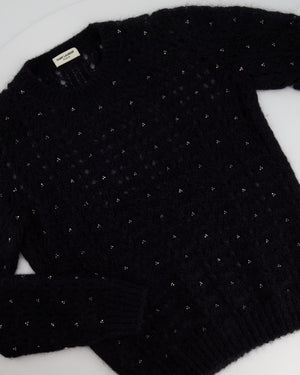 Saint Laurent Black See-Through Jumper with Silver Crystals Details Size FR 36 (UK 8)