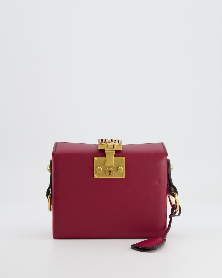 Christian Dior Burgundy Leather Dior Addict Box with Antique Gold Hardware