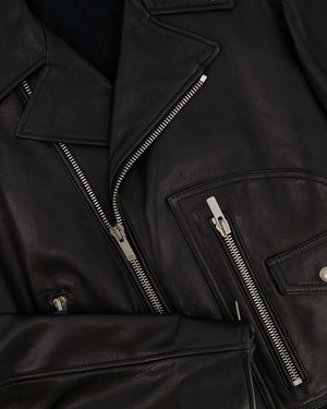 Christian Dior Black Leather Biker Jacket with Silver Zip Detail and Stitch Logo FR 40 (UK 12)