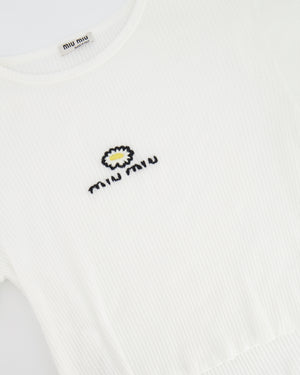 Miu Miu White Crop Top with Daisy Detail and Frill Hem Size S (UK 8)