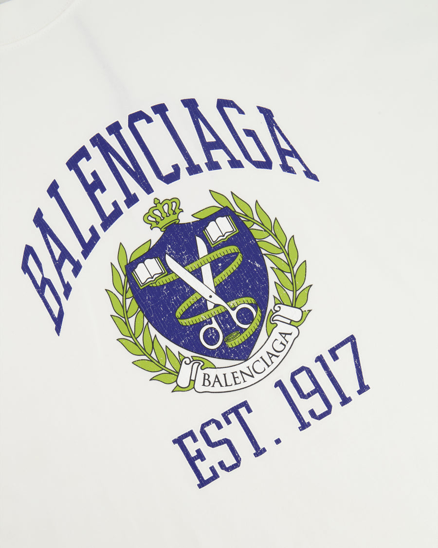 Balenciaga White Over-Sized T-Shirt with Blue Print Size S (UK 8)