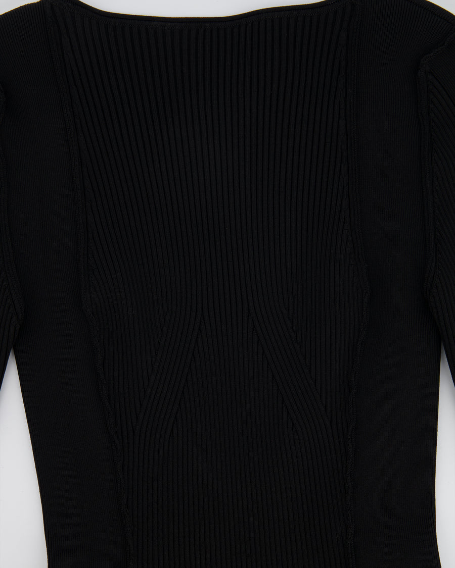 Jacquemus Black Knitted Long-Sleeve Playsuit with Low Back and Gold Zip Detail Size FR 36 (UK 8)