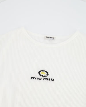 Miu Miu White Crop Top with Daisy Detail and Frill Hem Size S (UK 8)