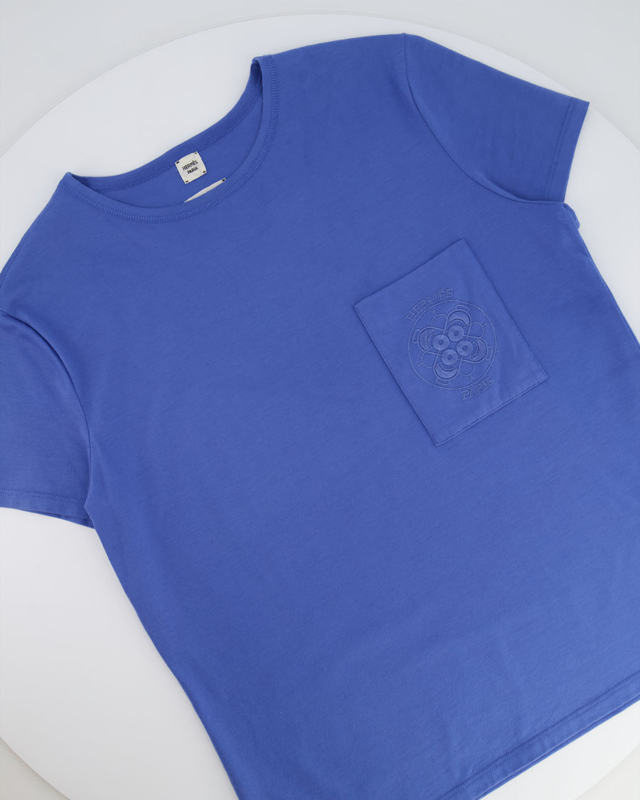 Hermès Blue T-Shirt with Logo Detail Size FR 38 (UK 10)