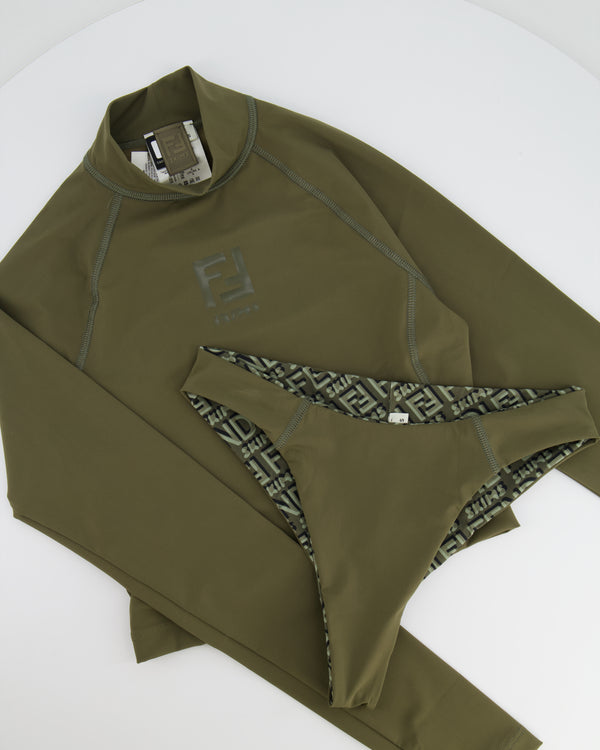 Fendi X Skims Khaki Longsleeve Swimwear Set Monogram Print Size S (UK 8)