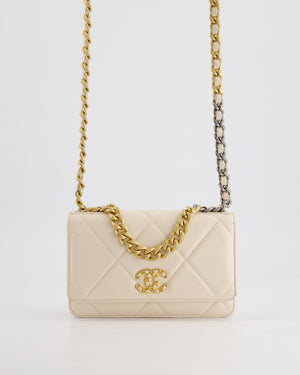 *HOT* Chanel 19 Cream Wallet on Chain in Lambskin Leather with Mixed Hardware