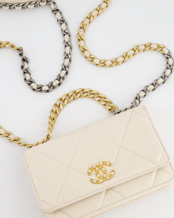 *HOT* Chanel 19 Cream Wallet on Chain in Lambskin Leather with Mixed Hardware