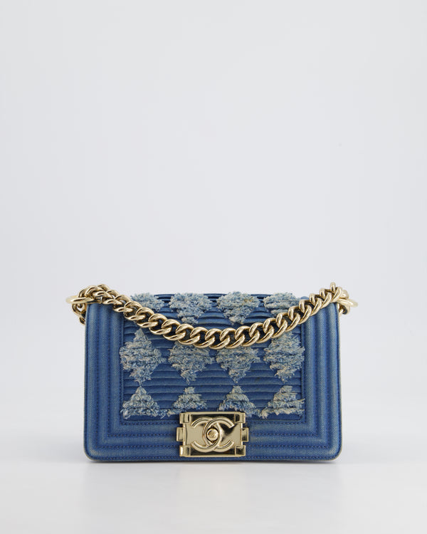 *HOT* Chanel Blue Small Boy Bag in Denim with Champagne Gold Hardware