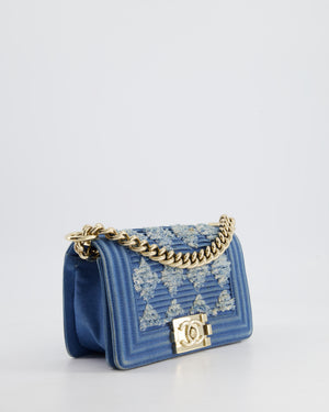 *HOT* Chanel Blue Small Boy Bag in Denim with Champagne Gold Hardware