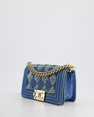 *HOT* Chanel Blue Small Boy Bag in Denim with Champagne Gold Hardware