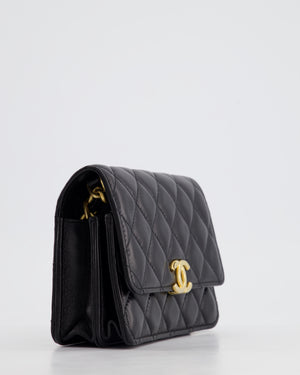 *HOT* Chanel Black Mini Seasonal Flap Bag In Lambskin Leather with Gold 
Black Hardware