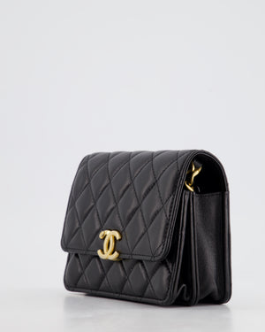 *HOT* Chanel Black Mini Seasonal Flap Bag In Lambskin Leather with Gold 
Black Hardware