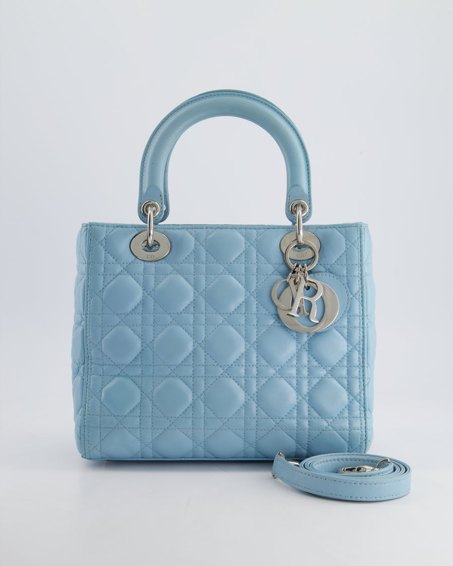 Christian Dior Sky Blue Medium Lady Dior Bag in Cannage Lambskin Leather with Silver Hardware RRP £5,300