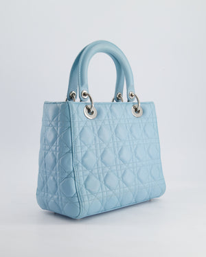 Christian Dior Sky Blue Medium Lady Dior Bag in Cannage Lambskin Leather with Silver Hardware RRP £5,300