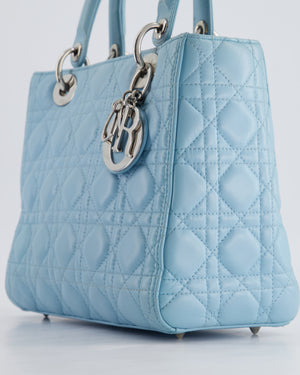 Christian Dior Sky Blue Medium Lady Dior Bag in Cannage Lambskin Leather with Silver Hardware RRP £5,300