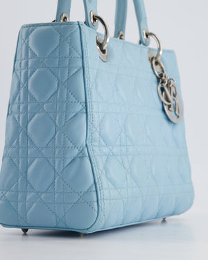 Christian Dior Sky Blue Medium Lady Dior Bag in Cannage Lambskin Leather with Silver Hardware RRP £5,300