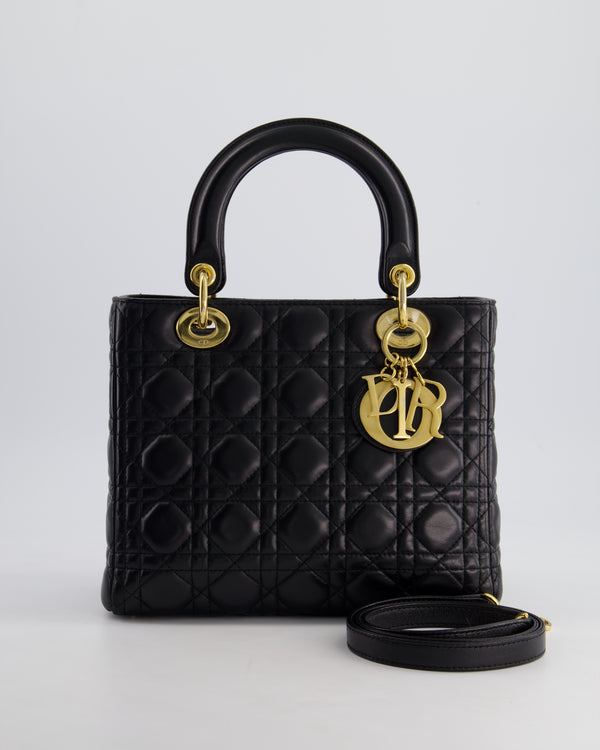 Christian Dior Black Medium Lady Dior Bag in Cannage Lambskin Leather with Gold Hardware RRP £5,300