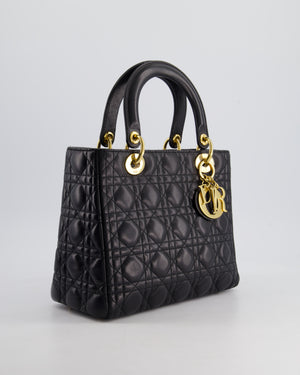 Christian Dior Black Medium Lady Dior Bag in Cannage Lambskin Leather with Gold Hardware RRP £5,300