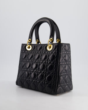 Christian Dior Black Medium Lady Dior Bag in Cannage Lambskin Leather with Gold Hardware RRP £5,300