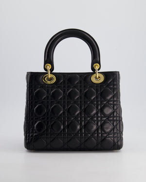 Christian Dior Black Medium Lady Dior Bag in Cannage Lambskin Leather with Gold Hardware RRP £5,300