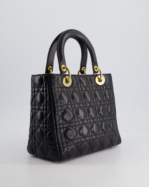 Christian Dior Black Medium Lady Dior Bag in Cannage Lambskin Leather with Gold Hardware RRP £5,300