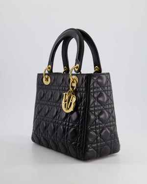 Christian Dior Black Medium Lady Dior Bag in Cannage Lambskin Leather with Gold Hardware RRP £5,300