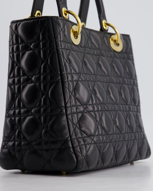 Christian Dior Black Medium Lady Dior Bag in Cannage Lambskin Leather with Gold Hardware RRP £5,300