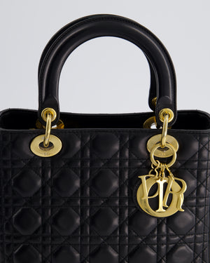 Christian Dior Black Medium Lady Dior Bag in Cannage Lambskin Leather with Gold Hardware RRP £5,300