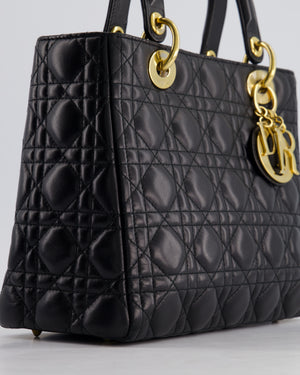 Christian Dior Black Medium Lady Dior Bag in Cannage Lambskin Leather with Gold Hardware RRP £5,300