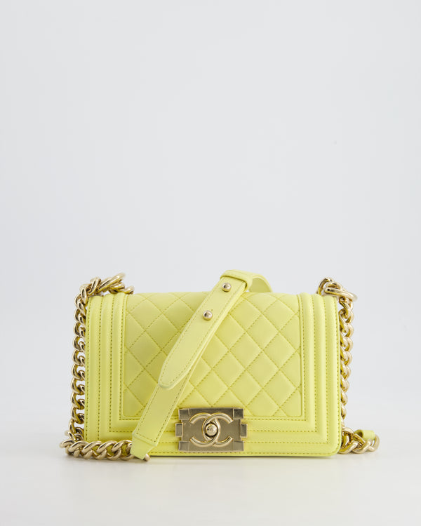 Chanel Yellow Small Boy Bag in Lambskin Leather with Champagne Gold Hardware