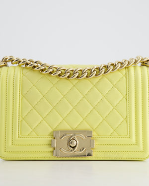 Chanel Yellow Small Boy Bag in Lambskin Leather with Champagne Gold Hardware