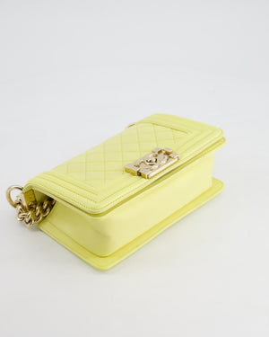 Chanel Yellow Small Boy Bag in Lambskin Leather with Champagne Gold Hardware