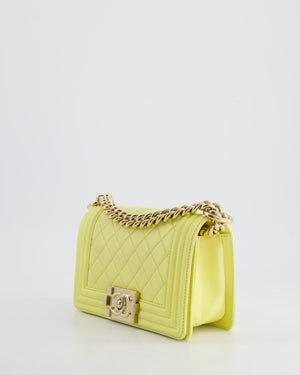 Chanel Yellow Small Boy Bag in Lambskin Leather with Champagne Gold Hardware