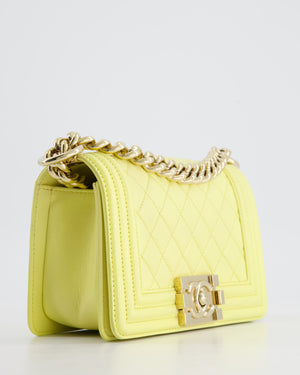 Chanel Yellow Small Boy Bag in Lambskin Leather with Champagne Gold Hardware