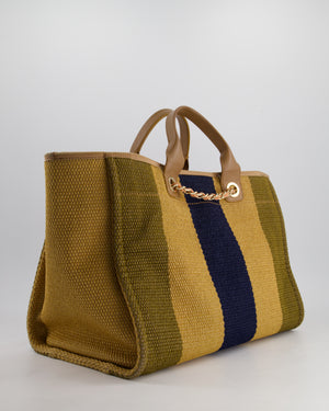 *HOT* Chanel Beige, Navy and Khaki Raffia Deauville Tote with Pastel Logo and Champagne Gold Hardware