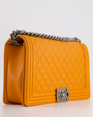 Chanel Orange Medium Boy Bag in Lambskin Leather with Ruthenium Hardware