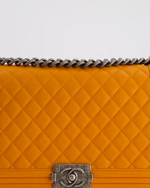 Chanel Orange Medium Boy Bag in Lambskin Leather with Ruthenium Hardware