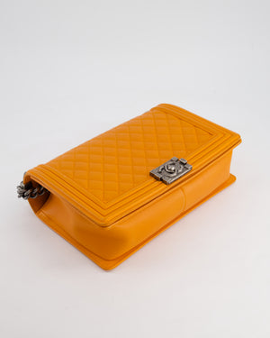 Chanel Orange Medium Boy Bag in Lambskin Leather with Ruthenium Hardware