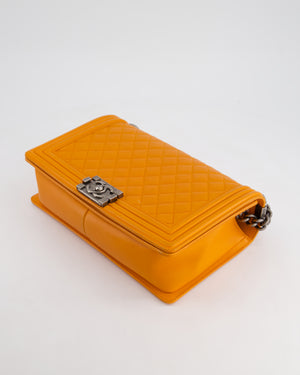 Chanel Orange Medium Boy Bag in Lambskin Leather with Ruthenium Hardware