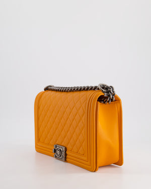 Chanel Orange Medium Boy Bag in Lambskin Leather with Ruthenium Hardware