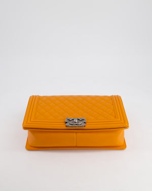 Chanel Orange Medium Boy Bag in Lambskin Leather with Ruthenium Hardware