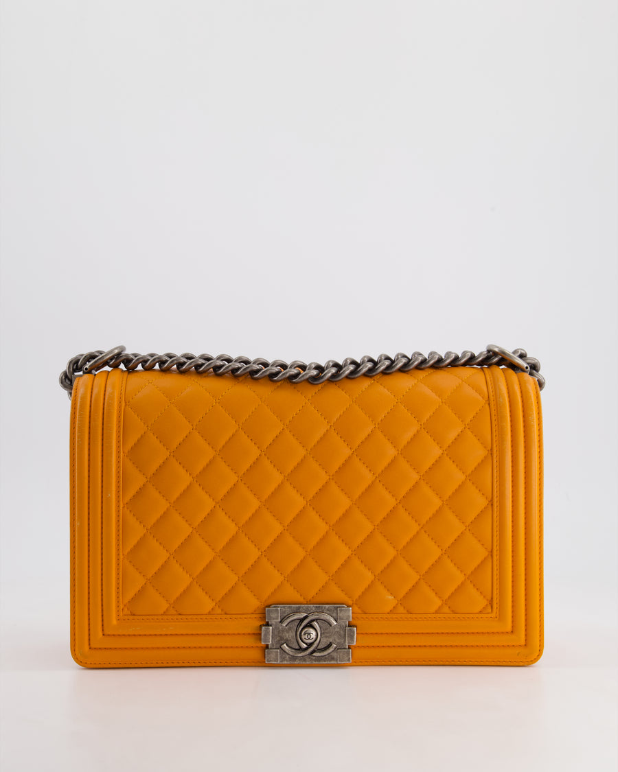 Chanel Orange Medium Boy Bag in Lambskin Leather with Ruthenium Hardware