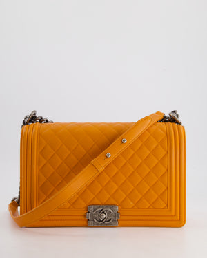 Chanel Orange Medium Boy Bag in Lambskin Leather with Ruthenium Hardware