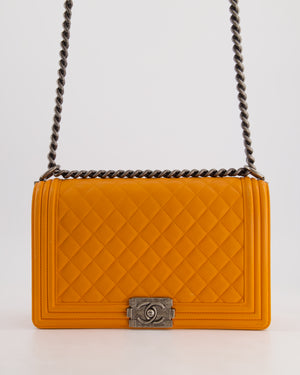 Chanel Orange Medium Boy Bag in Lambskin Leather with Ruthenium Hardware