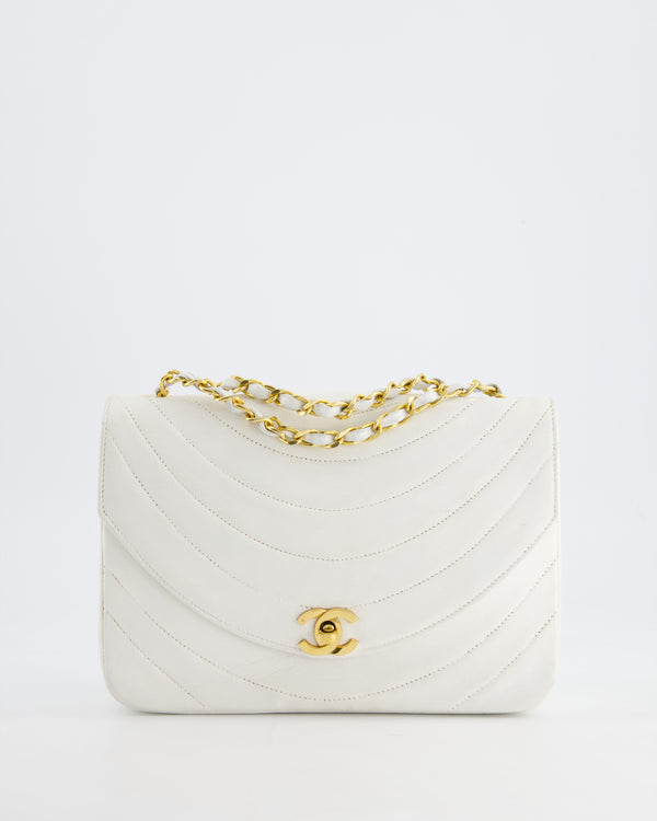 Chanel White Half Moon Curve Flap Vintage Quilted Bag With 24k Gold Hardware