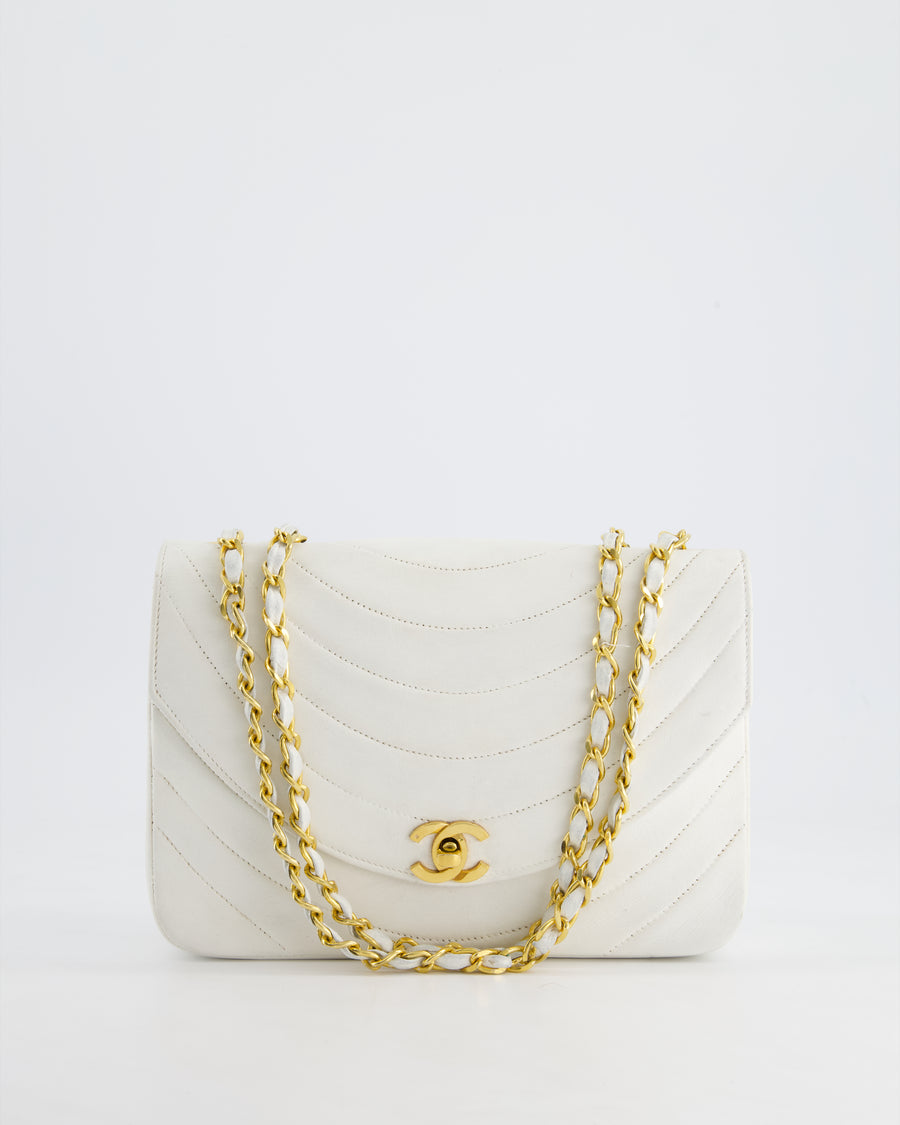 Chanel White Half Moon Curve Flap Vintage Quilted Bag With 24k Gold Hardware