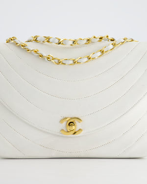 Chanel White Half Moon Curve Flap Vintage Quilted Bag With 24k Gold Hardware