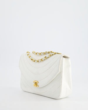 Chanel White Half Moon Curve Flap Vintage Quilted Bag With 24k Gold Hardware