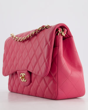 Chanel Deep Pink Classic Jumbo Double Flap Bag in Lambskin Leather and Gold Hardware